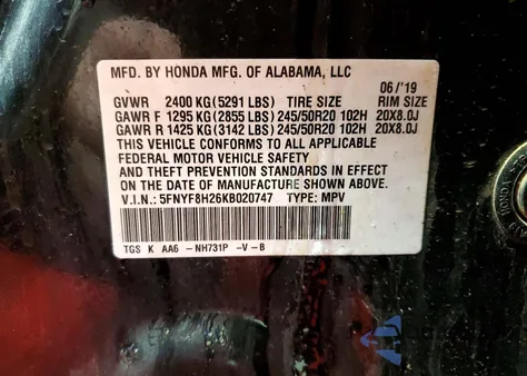 2019 Honda Passport Sport z USA, uszkodzony, nr VIN 5FNYF8H26KB020747